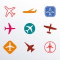 Plane icon set. Airplane silhouettes isolated on white background. Vector illustration.